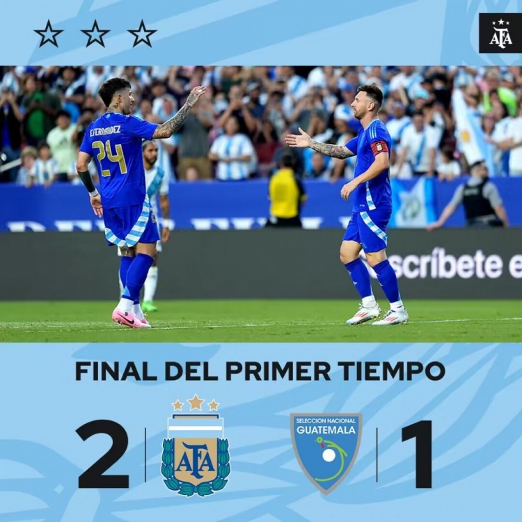 半场-阿根廷2-1危地马拉 梅西破门&让点利马乌龙球劳塔罗点射