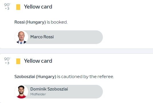 欧足联官网：匈牙利主帅罗西、队长索博斯洛伊最后时刻均染黄