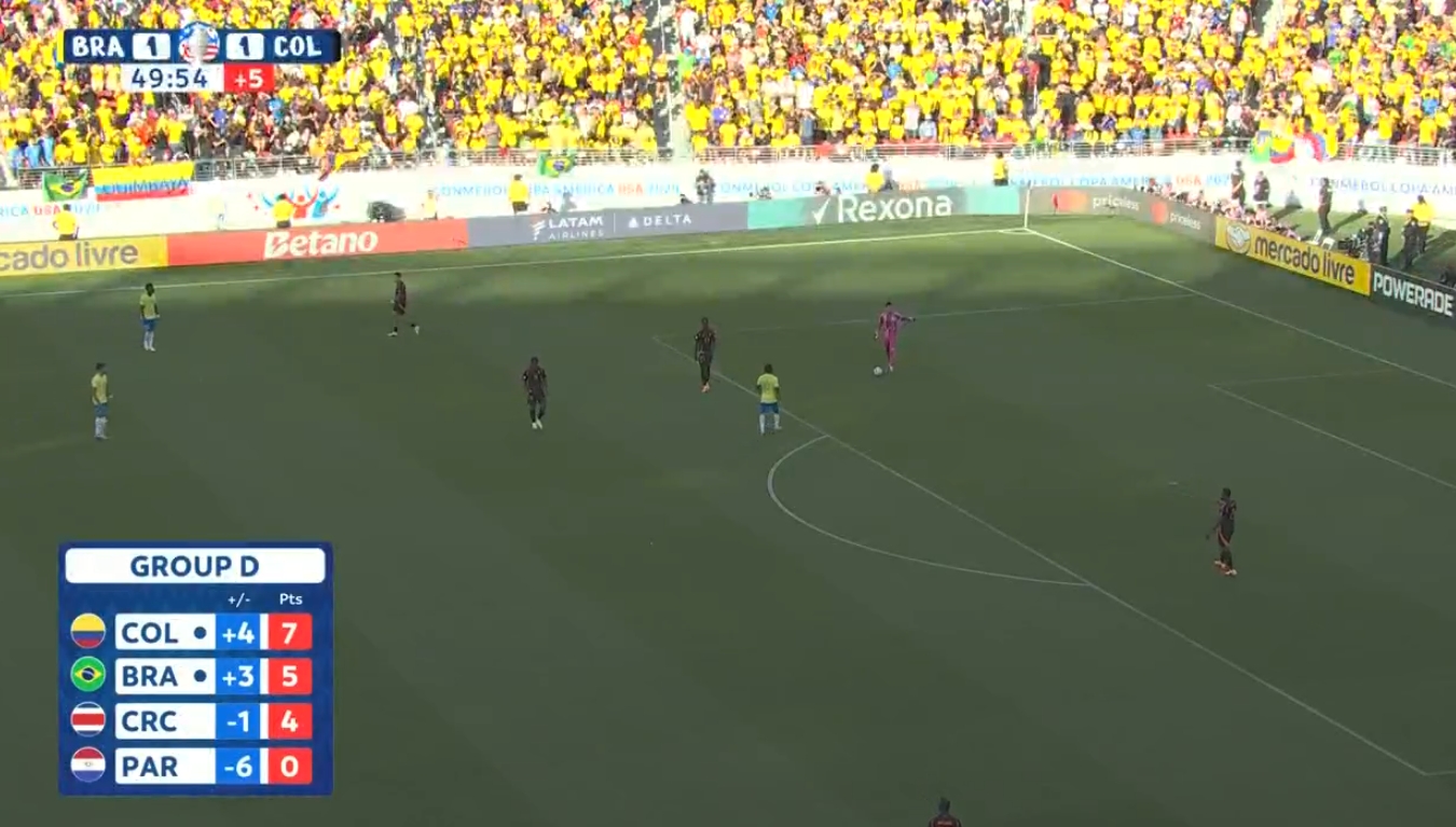 半场实时积分榜：巴西被绝平落回小组第二，对上C1乌拉圭